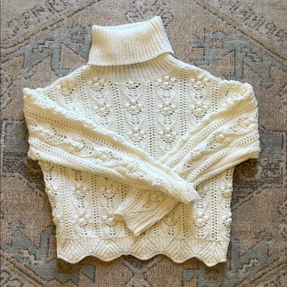Turtleneck Cable Knit Sweater - Cream